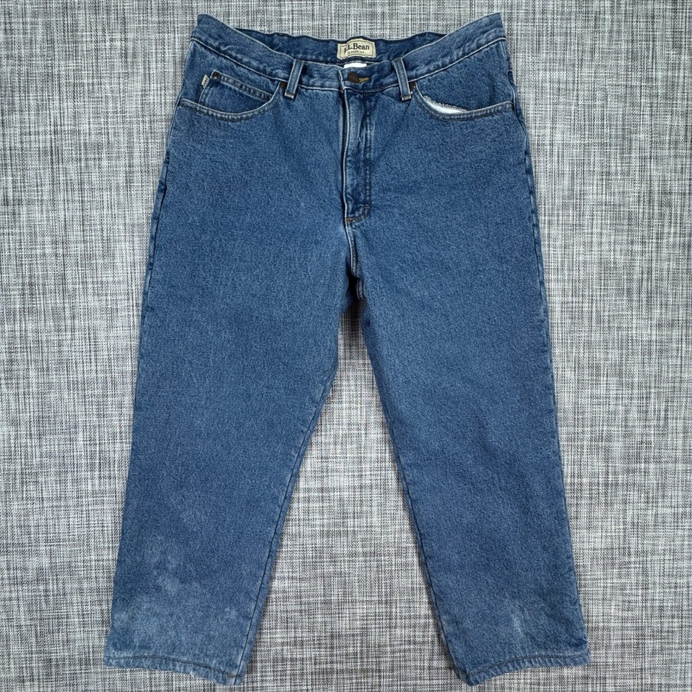 LL Bean Mens Classic Fit Fleece Lined Jeans 36x29 Blue Cotton Denim Straight Leg